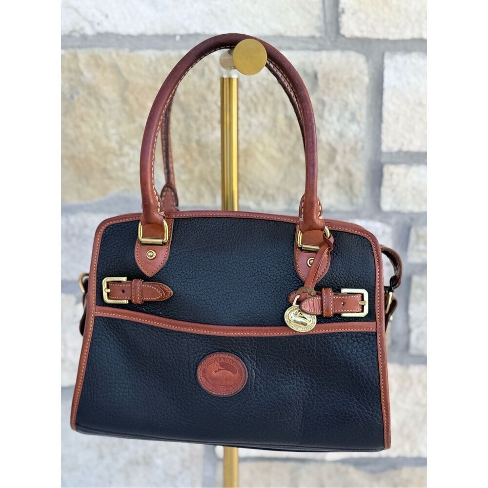 Vintage 90's Dooney & Burke 100% Leather Black & Tan Handbag Purse